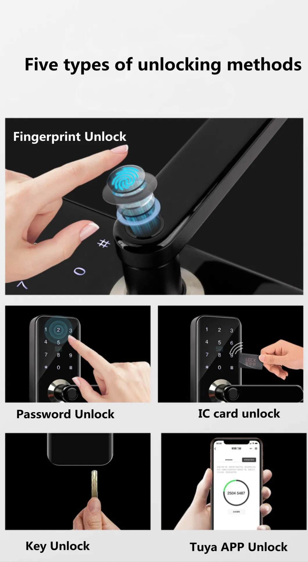 WiFi Fingerprint Ttlock Tuya Smart Door Lock with Fingerprints, Codes Password, Smart Card and Mechanical Keys Access Control